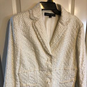 Albert Nipon off white embroidered floral  suit